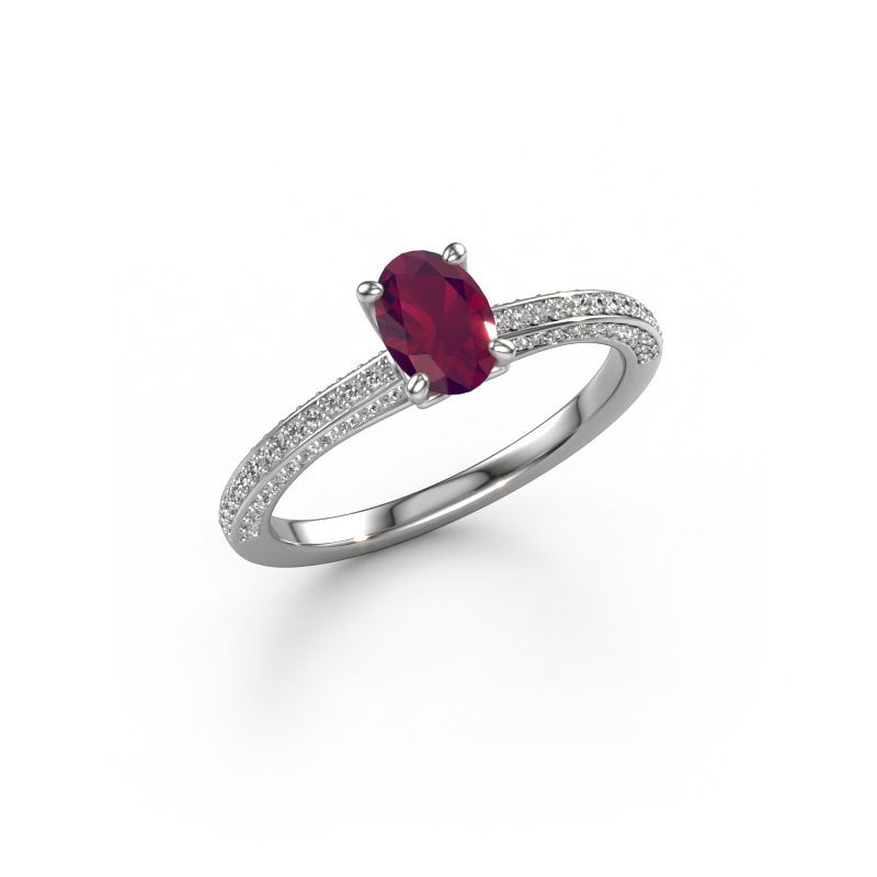Engagement ring Elenore ovl 950 platinum rhodolite 6.5x4.5 mm