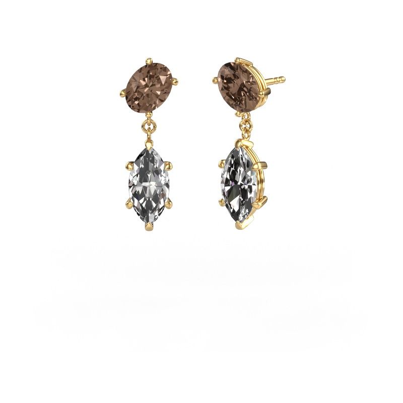 Drop earrings Toi et Moi OVL-MRQ 585 gold brown diamond 5.20 crt
