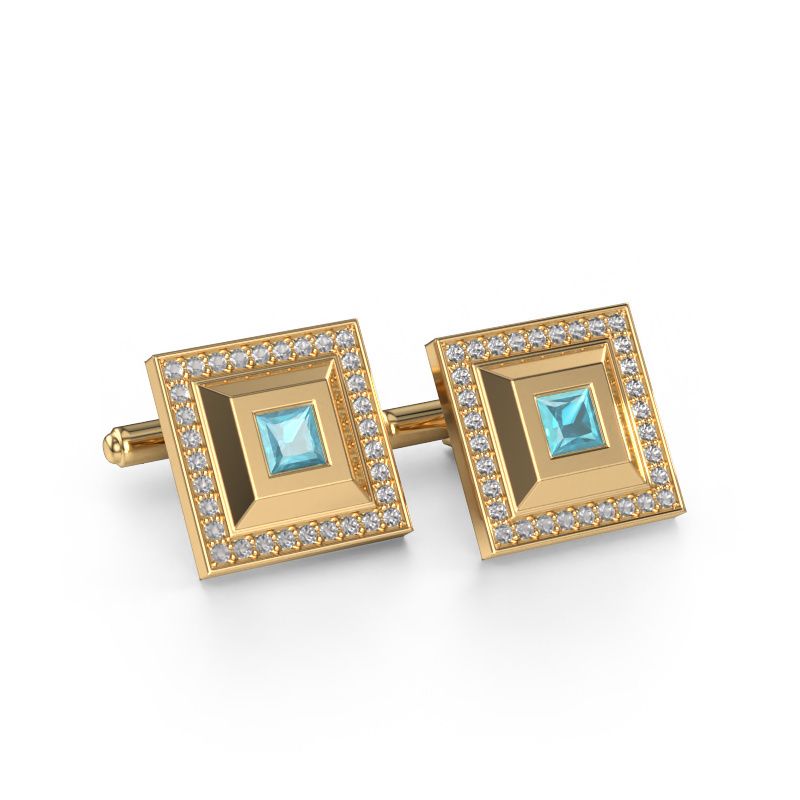 Manchetknopen Joris 585 goud blauw topaas 4 mm