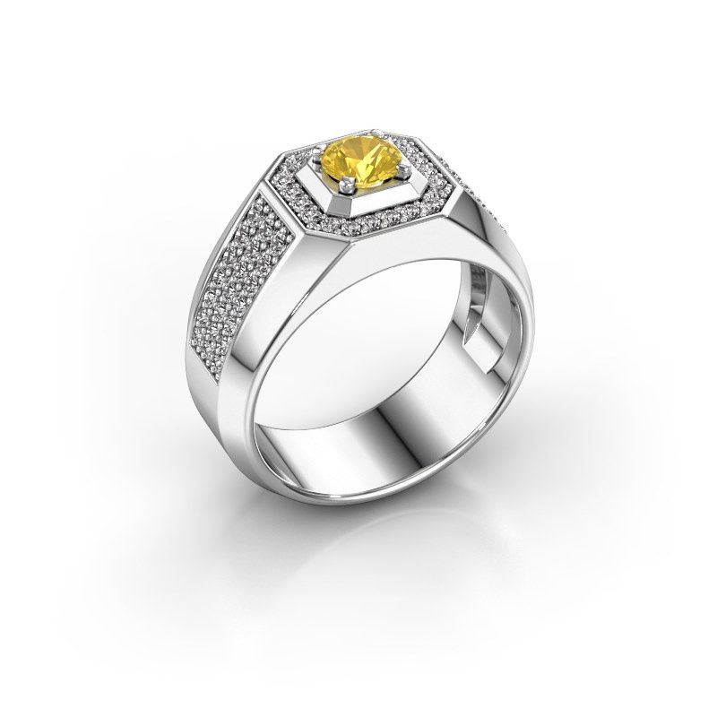 Image of Men's ring Pavan 375 white gold yellow sapphire 5 mm
