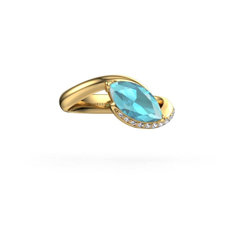 Bague de fiançailles Aida MRQ side 585 or jaune topaze bleue 11x5.5 mm