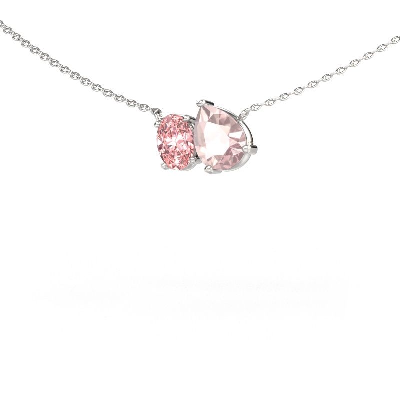 Image of Pendant Toi et Moi PER OVL 585 white gold morganite champagne 8x6 mm