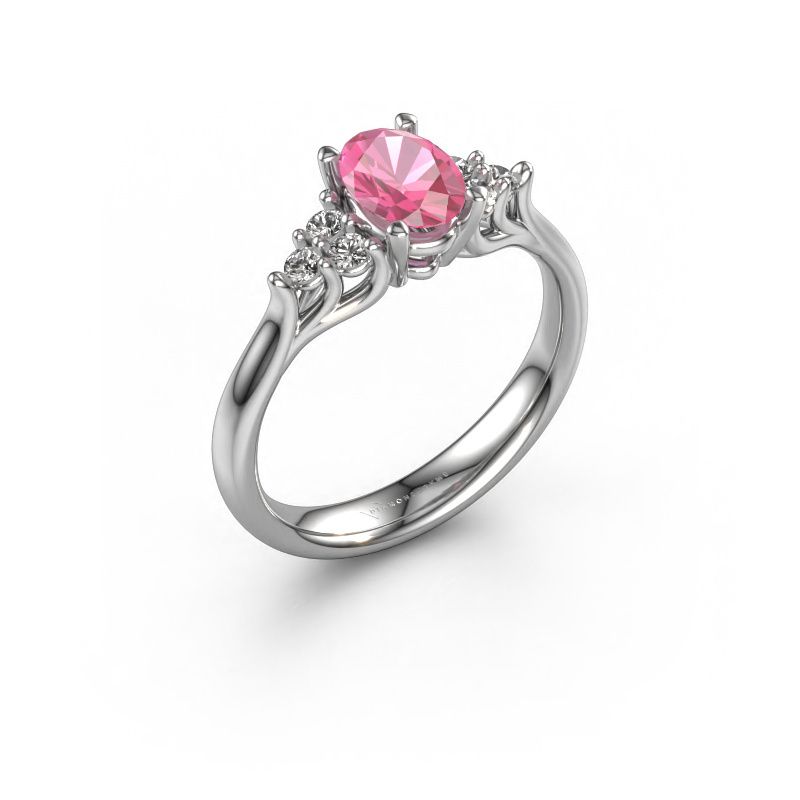Verlovingsring Monika OVL 585 witgoud roze saffier 7x5 mm