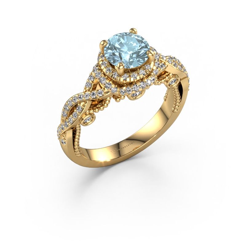 Engagement ring Leora 585 gold blue lab grown diamond 6.5 mm