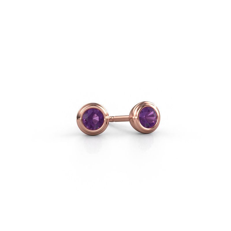 Oorstekers Shemika 585 rosé goud amethist 4 mm