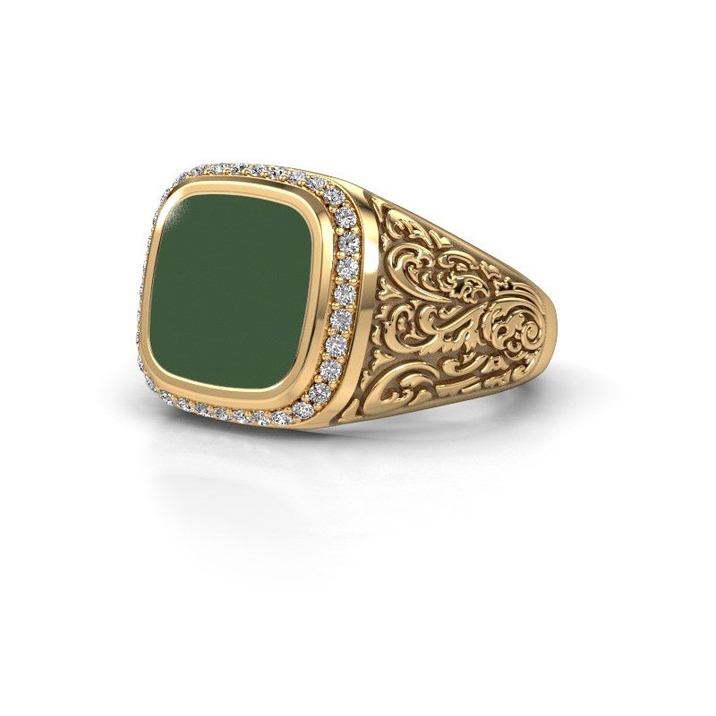 Image of Men's ring Jesse 3 585 gold green enamel 10x10 mm