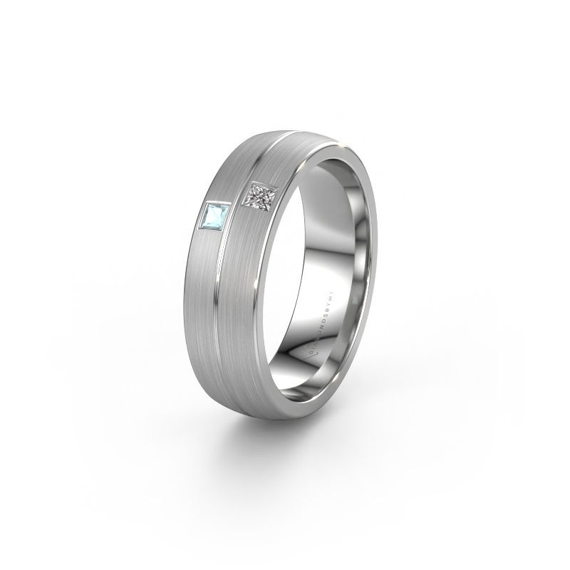 Trouwring WH0250L26BM 585 witgoud aquamarijn ±6x2 mm