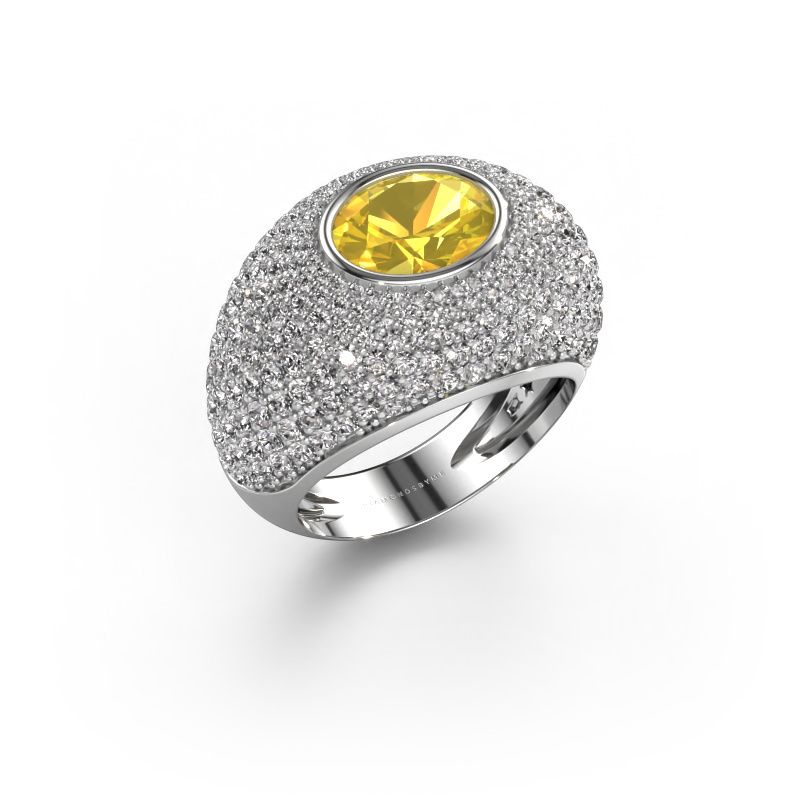 Ring Armida 585 white gold yellow sapphire 9x7 mm