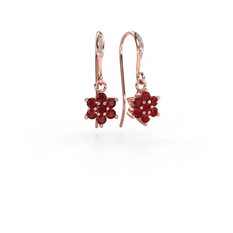 Drop earrings Dahlia 2 585 rose gold ruby 2.2 mm