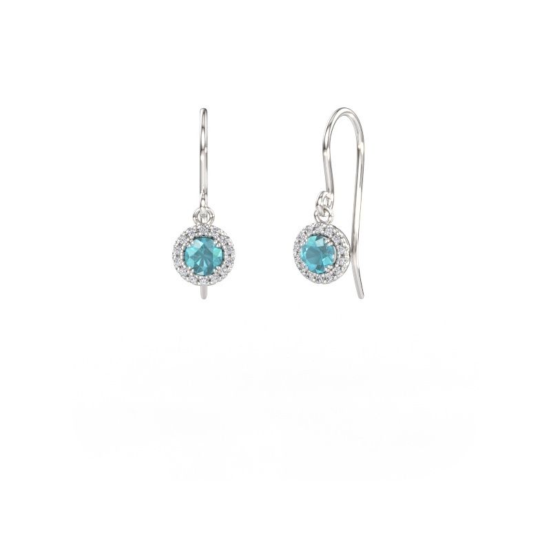 Boucles d'oreilles Seline rnd 2 585 or blanc topaze bleue 4 mm