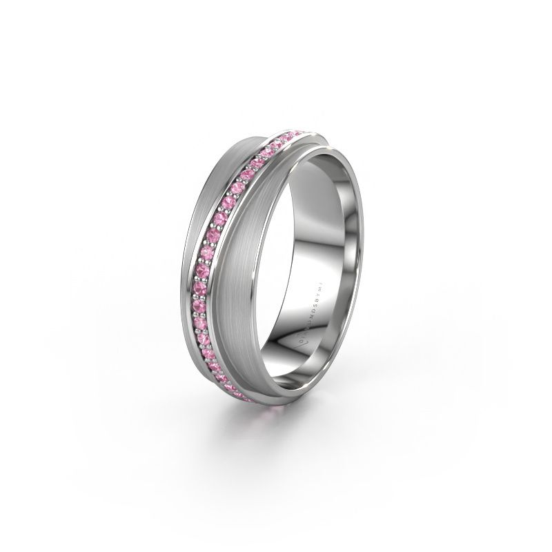 Huwelijksring WH2126L 950 platina roze saffier ±6 x 1,7 mm