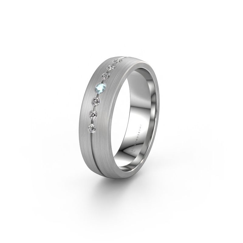 Trouwring WH0162L25A 585 witgoud aquamarijn ±5,5x1.7 mm
