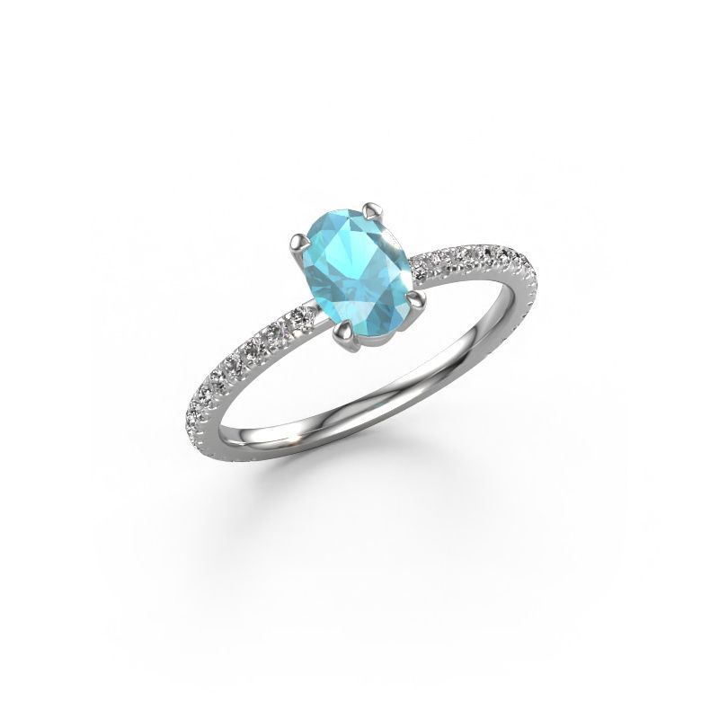 Bague de fiançailles Lynelle 2 585 or blanc topaze bleue 7x5 mm