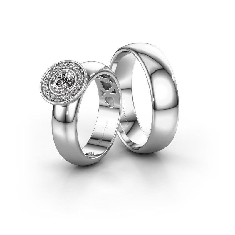 Image of Wedding rings set WHR000LM36AP ±6x1.7 mm 14 Carat gold peridot 5 mm