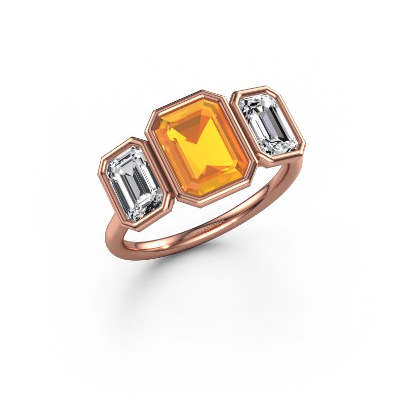 Bague de fiançailles Lavon 3 EME 585 or rose citrine 8x6 mm