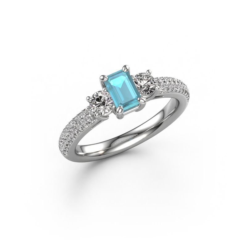 Bague de fiançailles Marielle EME 585 or blanc topaze bleue 6x4 mm