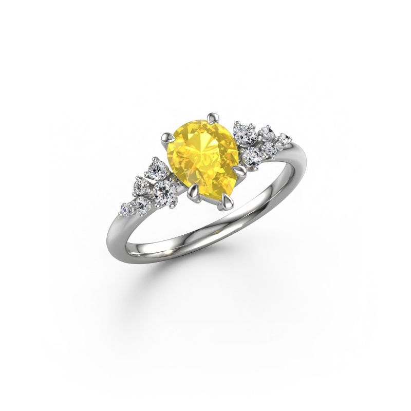 Bague de fiançailles Royce PER 950 platine saphir jaune 8x6 mm