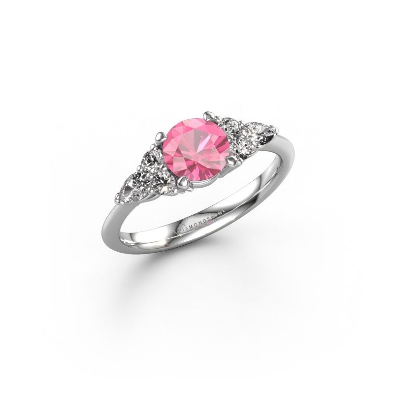 Bague de fiançailles Melani RND 585 or blanc saphir rose 6 mm