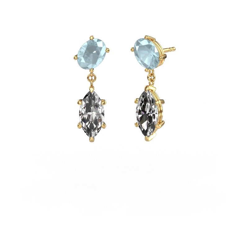 Drop earrings Toi et Moi OVL-MRQ 585 gold aquamarine 8x6 mm