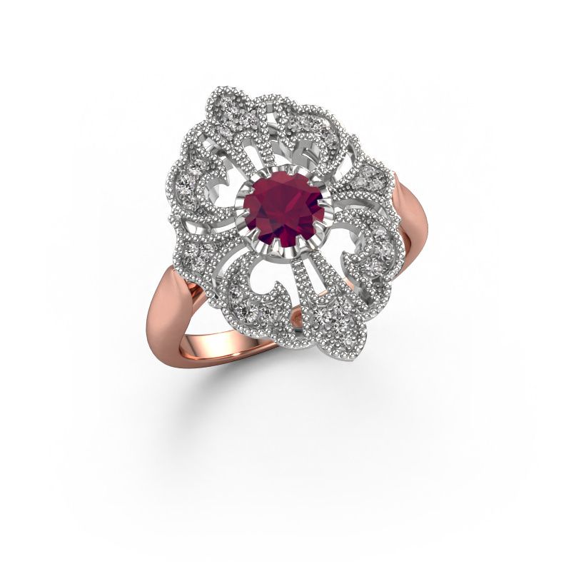 Verlovingsring Naida 585 rosé goud rhodoliet 5 mm