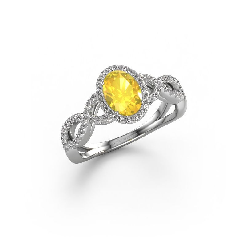Engagement ring Dionne ovl 950 platinum yellow sapphire 7x5 mm