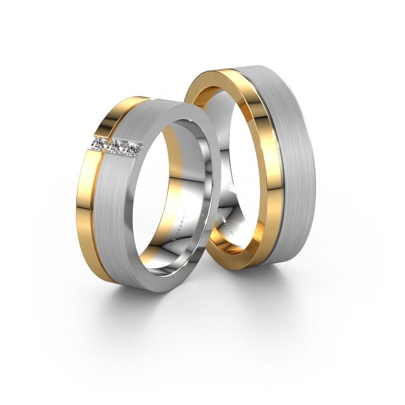 Wedding rings set WH0327LM16BPM ±6x2 mm 14 Carat white gold diamond 0.03 crt