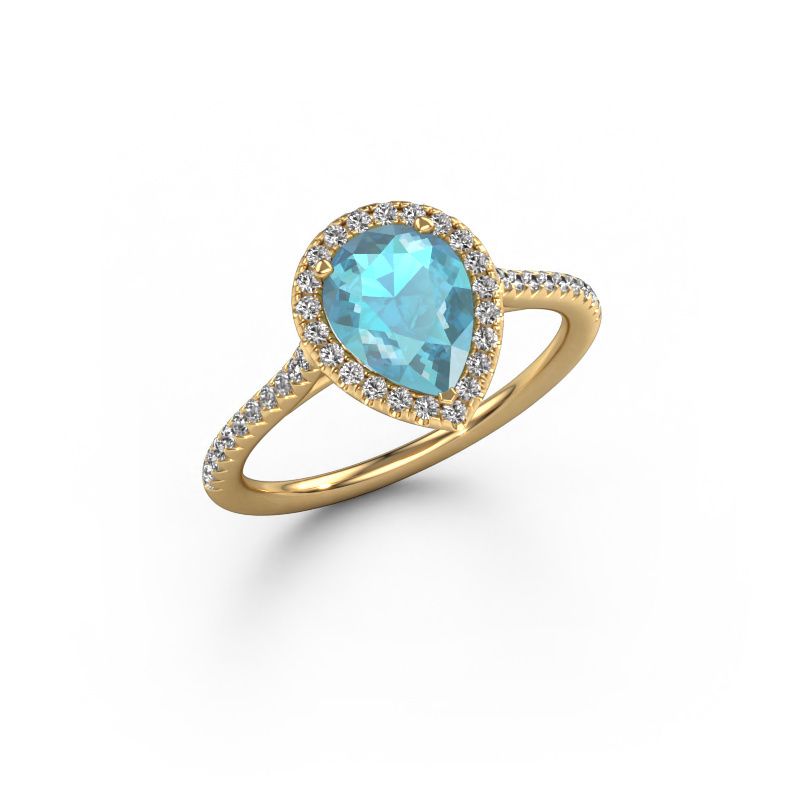 Engagement ring Seline per 2 585 gold blue topaz 8x6 mm