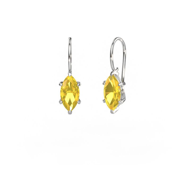 Drop earrings Cleo MRQ 585 white gold yellow sapphire 12x6 mm