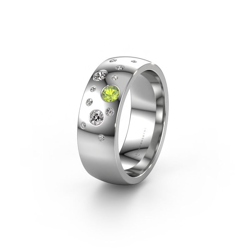Trouwring WH0141L26BP 585 witgoud peridoot ±7x2 mm