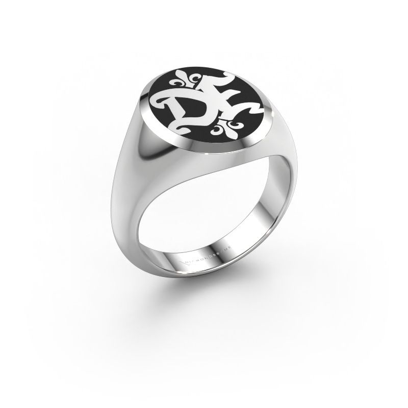 Monogram ring Xandro Emaille 585 white gold black enamel