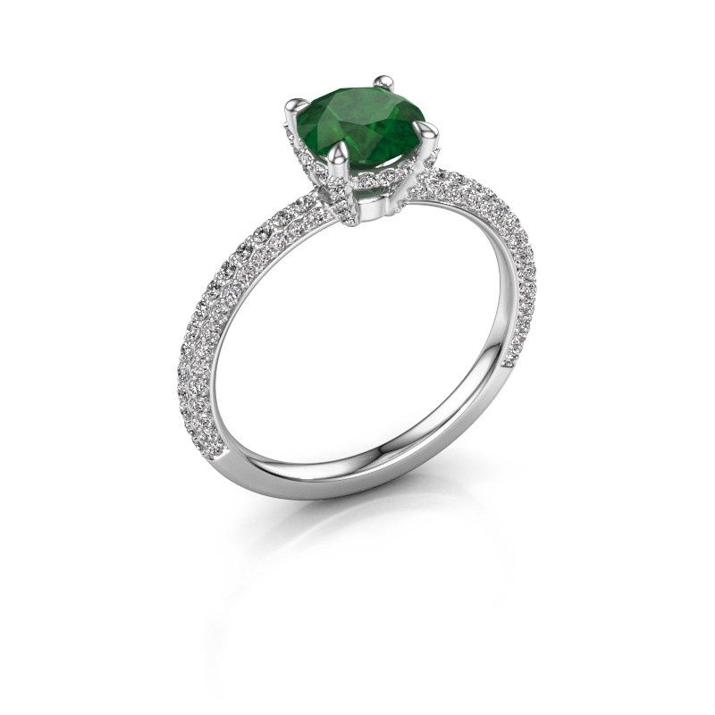 Image of Engagement ring saskia rnd 2<br/>585 white gold<br/>Emerald 6.5 mm