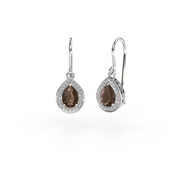 Pendants d'oreilles Beverlee 1 585 or blanc quartz fumé 7x5 mm
