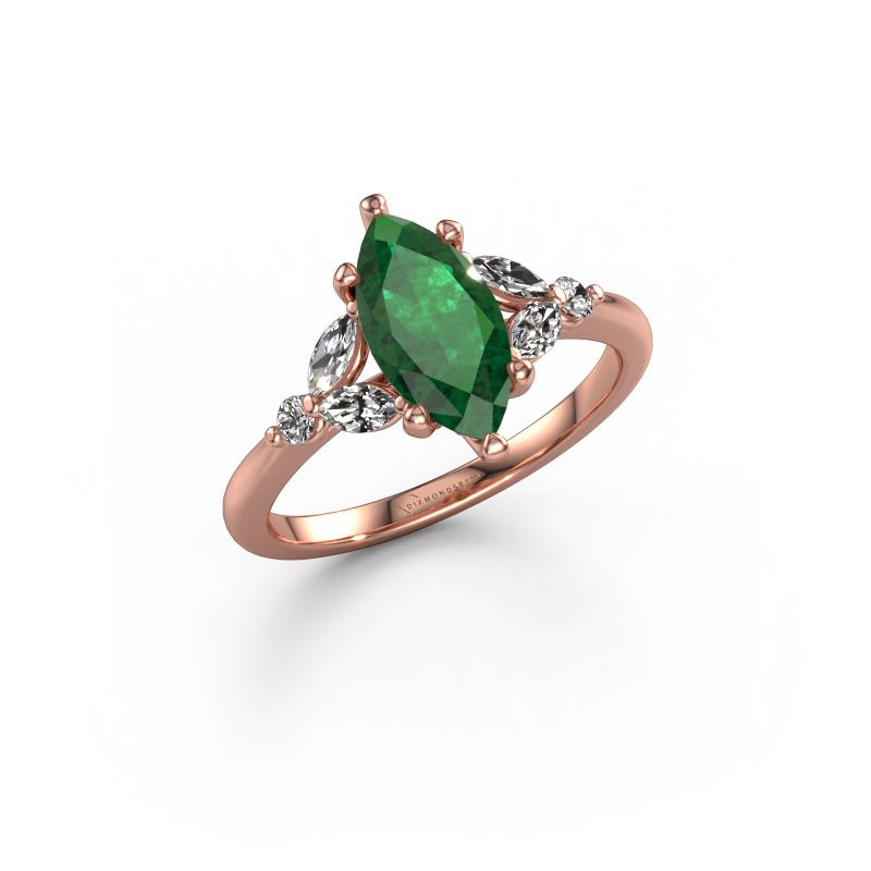Bague de fiançailles Megan MRQ 585 or rose emeraude 11x5.5 mm