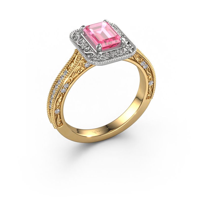 Engagement ring Alice EME 585 gold pink sapphire 7x5 mm