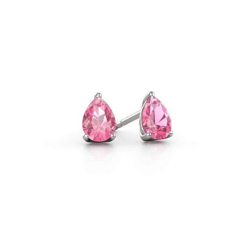 Clous d'oreilles Sam PER 585 or blanc saphir rose 7x5 mm