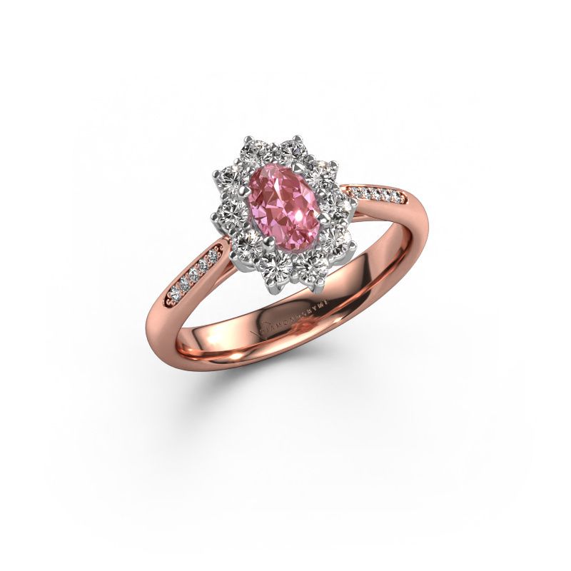 Engagement ring Leesa 2 585 rose gold pink lab grown diamond 6x4 mm