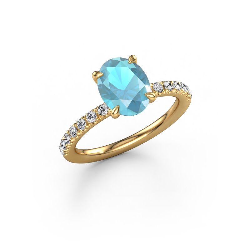 Engagement ring Crystal OVL 2 585 gold blue topaz 9x7 mm