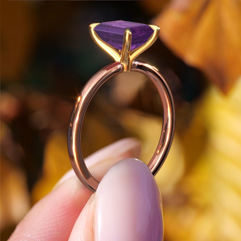 Image of Engagement Ring Crystal Eme 1<br/>585 rose gold<br/>Amethyst 8x6 mm