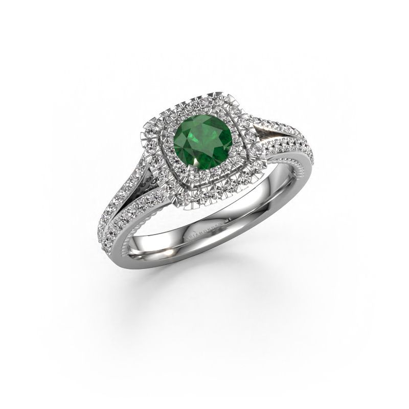Bague de fiançailles Annette 585 or blanc emeraude 5 mm