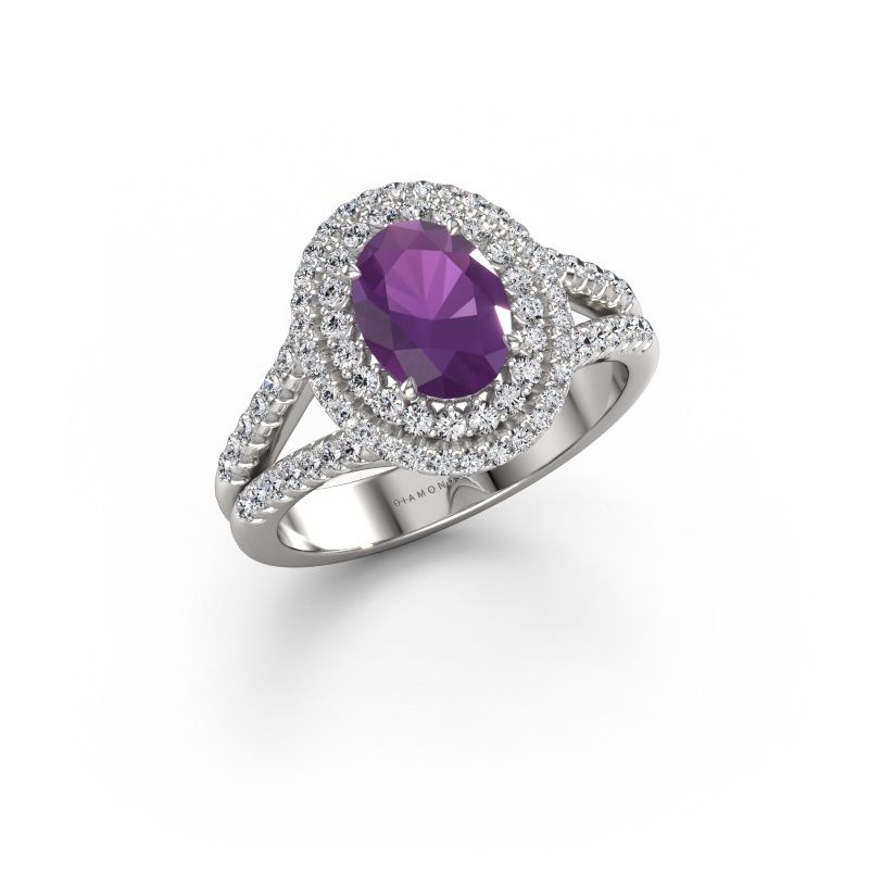 Engagement ring Elvie OVL 585 white gold amethyst 8x6 mm