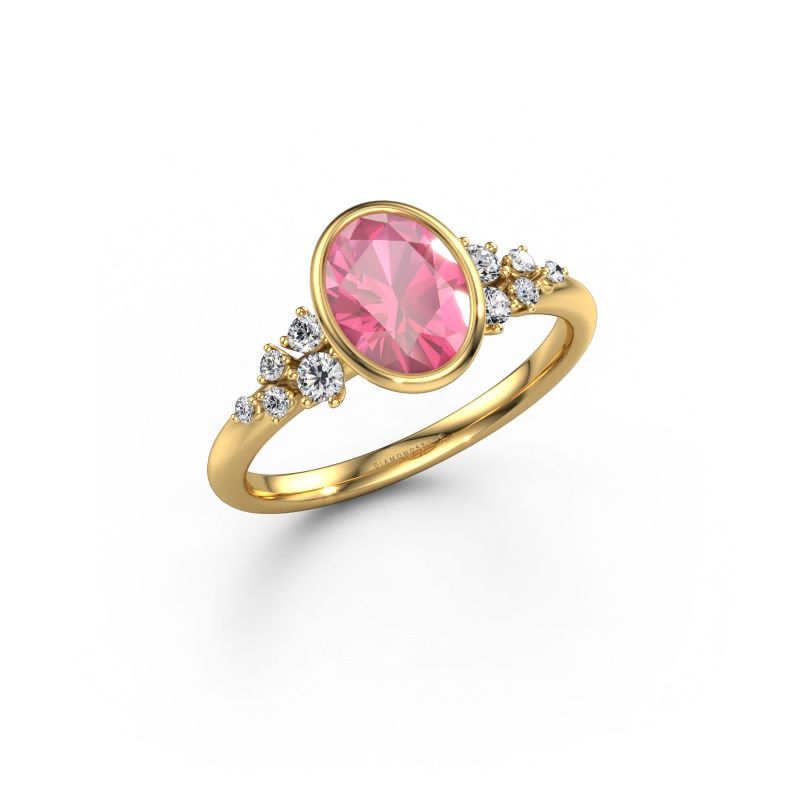 Bague de fiançailles Aliyah OVL 585 or jaune saphir rose 8x6 mm