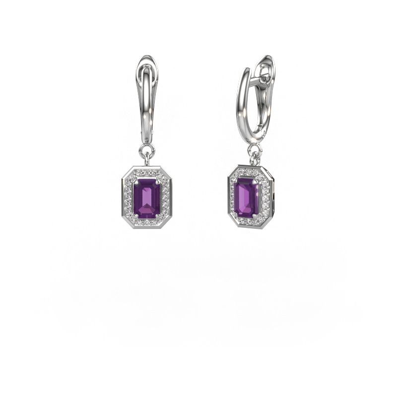 Drop earrings Dodie 1 585 white gold amethyst 6x4 mm