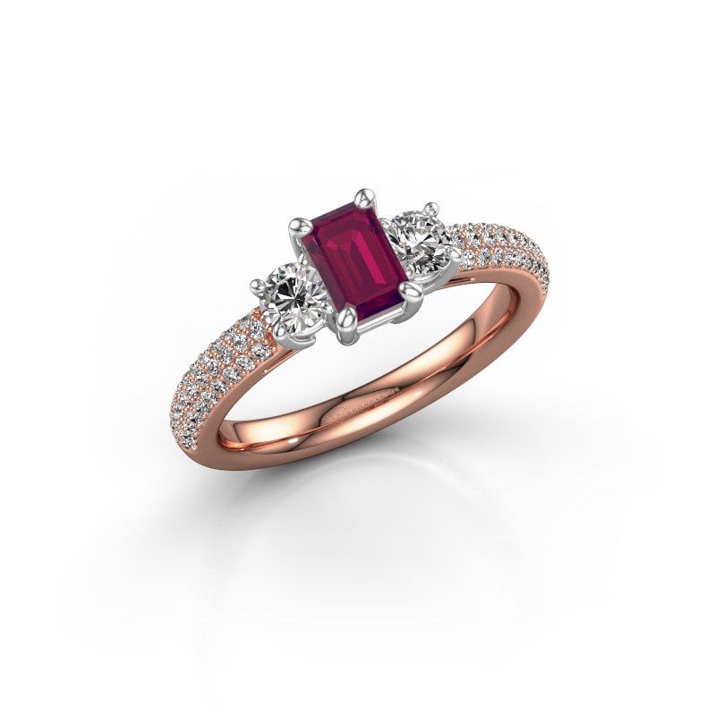 Image of Engagement Ring Marielle Eme<br/>585 rose gold<br/>Rhodolite 6x4 mm