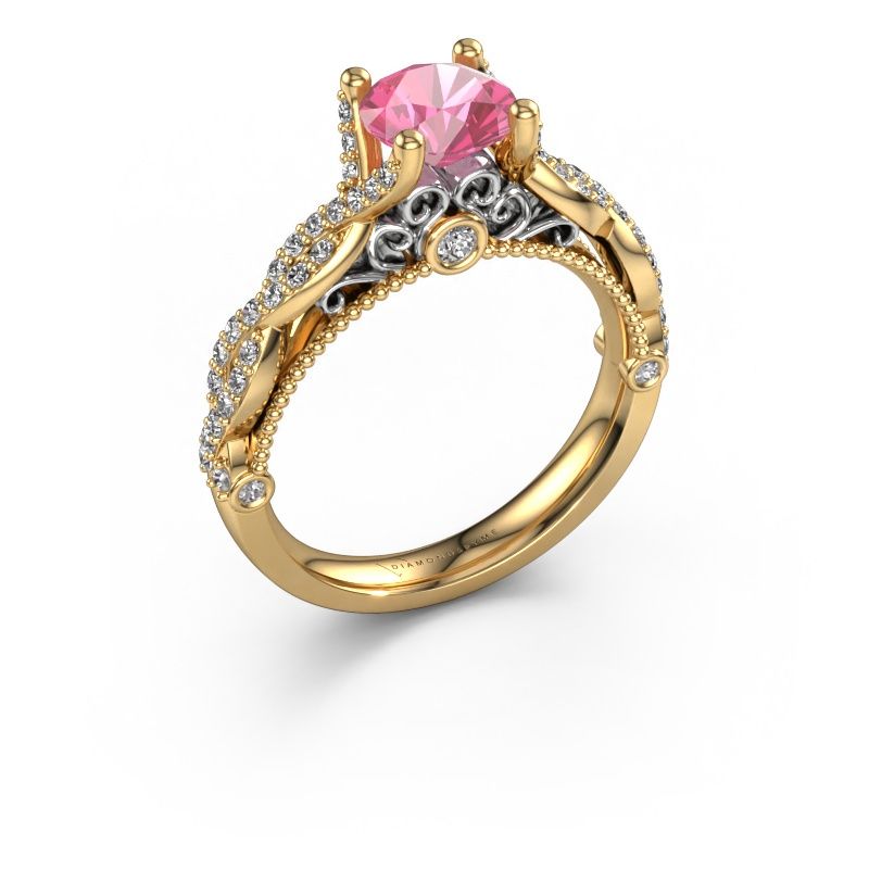 Engagement ring Chantelle 585 gold pink sapphire 6.5 mm