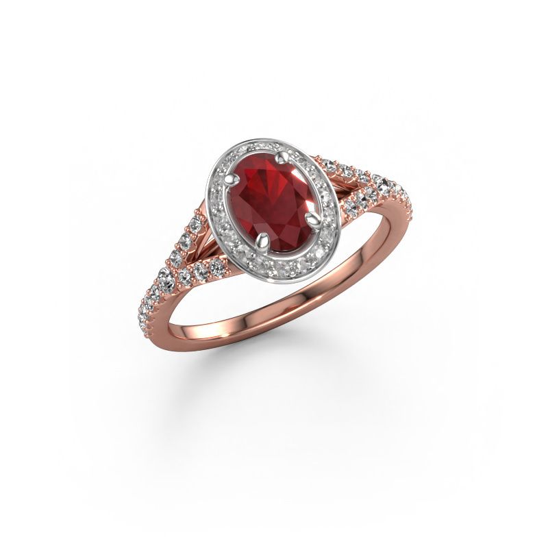 Belofte ring Pamela OVL 585 rosé goud robijn 7x5 mm