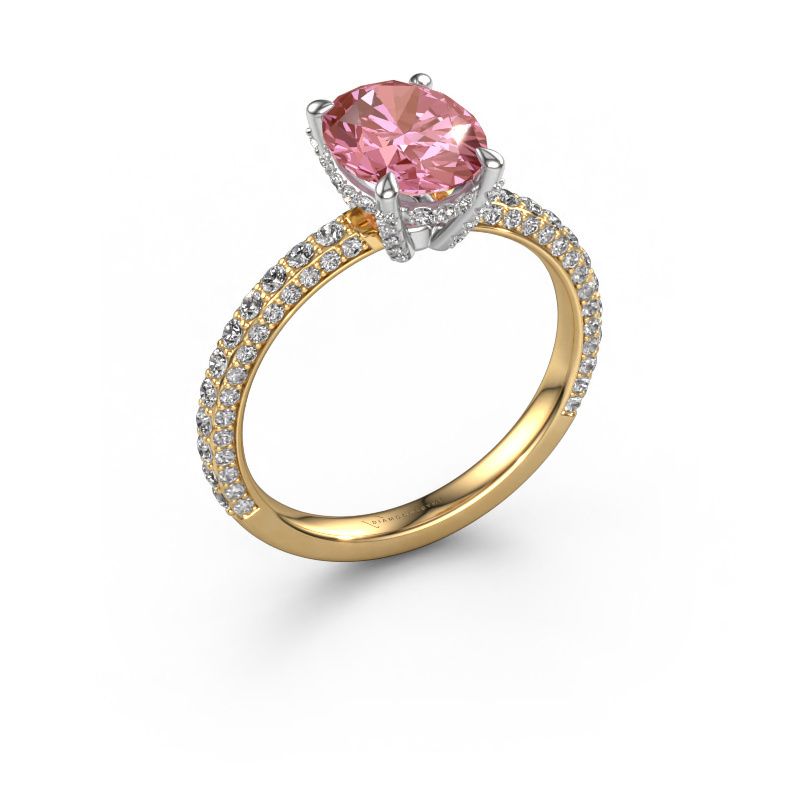 Engagement ring Saskia 2 OVL 585 gold pink lab grown diamond 9x7 mm
