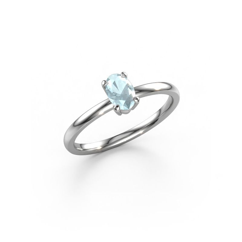 Verlovingsring Lynelle 1 950 platina aquamarijn 6x4 mm