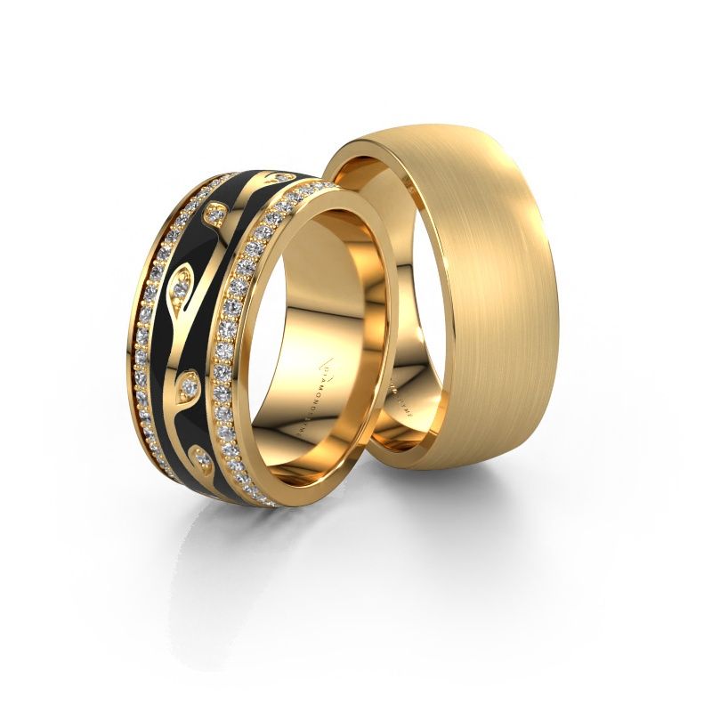 Wedding rings set WH3051LM28BP ±0.31x0.08 in 14 Carat gold black enamel 1 mm
