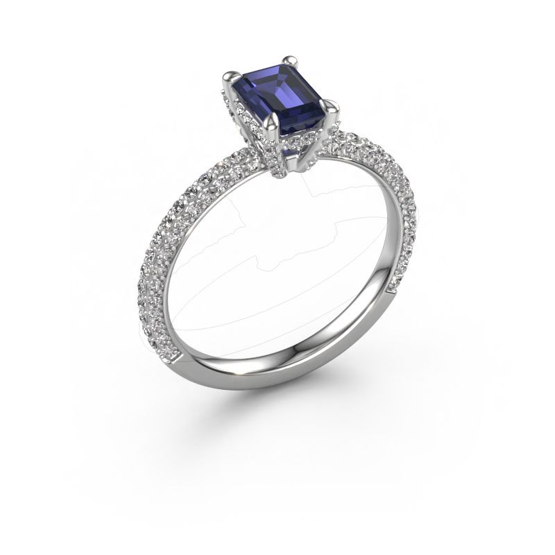 Verlovingsring Saskia EME 2 950 platina saffier 6.5x4.5 mm