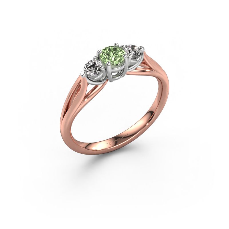 Verlovingsring Amie RND 585 rosé goud groene lab grown diamant 4.2 mm